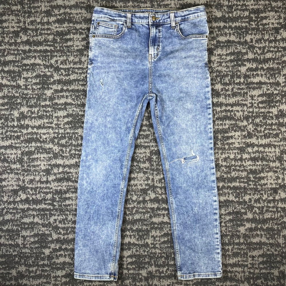 Cat & Jack Slim Jeans Boys 16 Husky Blue Acid Wash Distressed Super Stretch